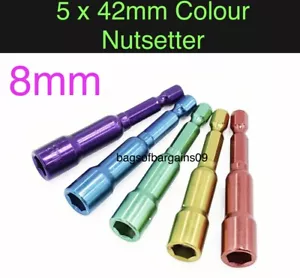 5pc 8mm Colour Magnetic Nut Driver Set 42mm Socket Drill Bit 1/4" Hex Nut Setter - Picture 1 of 3