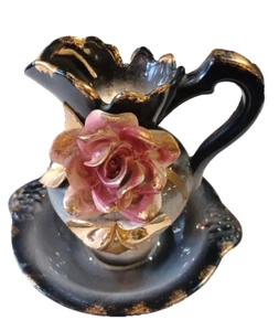 VINTAGE PITCHER LAMP TV UPLIGHT ROSE 22k GOLD GILT HOLLYWOODREGENCY MCM WORKING  - Picture 1 of 12
