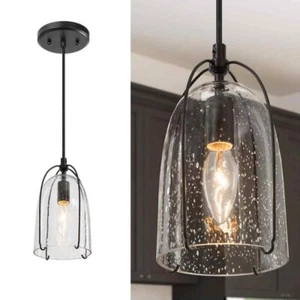 Uolfin A03821 Modern Black Kitchen Island Hanging 1-Light Industrial Cage (N) - Picture 1 of 8
