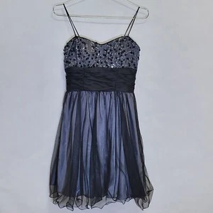 Blondie Nites prom homecoming sequin short tulle black silver dress size 3 NWT - Picture 1 of 16
