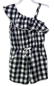 Wonder Nation Mädchen Gr. S (6-6X) schwarz weiß kariert Strampler Kordelzug Taschen - Bild 1 von 8