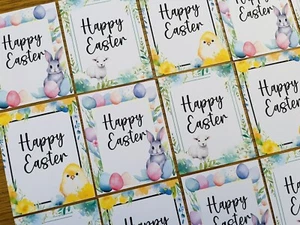 12x Happy Easter Card Toppers Sentimientos Pastel Acuarela Conejo Cordero Chick - Imagen 1 de 2