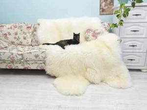 GIANT IVORY Natural Sheepskin Carpet Ivory Sheepskin Bedside Fur Throw 6.5'x3.6' - Picture 1 of 9