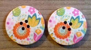 2 Flower Buttons Crafting Sewing Round Wood 4 Hole 1 1/8" - Picture 1 of 2
