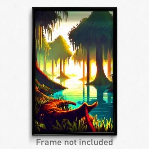 Pixel Art Poster - Blissful Swamp (8 Bit Psychedelic Trippy Video Game Print) - Picture 1 of 1