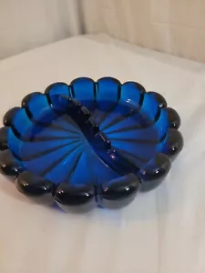 AZURBLAU KUNSTGLAS GROSSER SCHWERER ASCHENBECHER ZIGARRE VINTAGE mid century Wikinger - Bild 1 von 6