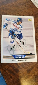 1992-93 UPPER DECK SIGNED RUSSIAN STARS CARD VITALI KARAMNOV BLUES DYNAMO # 341