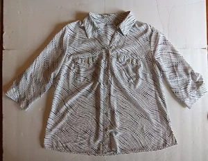 Kim Rogers Woman 1X Black/White Dot Sheer Blouse 3/4 Roll Tab Sleeve Button Up - Picture 1 of 11