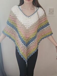 Womens Ladies Summer Design Handmade Crochet Poncho onesize NEW **FREE DELIVERY 