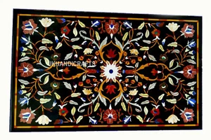 Marble Dining End Table Top Gemstone Sea Shell Inlaid Work Home Decor 28" X 18" - Picture 1 of 3