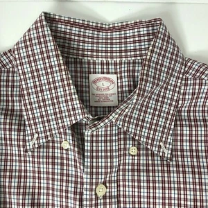 Brooks Brothers Size L Burgundy Red White 1818 Cotton Men's Dress Shirt Long Slv - Picture 1 of 6