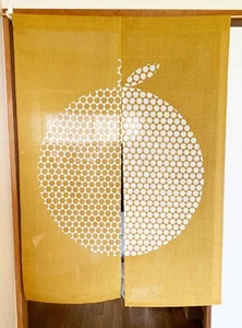 Niigata Noren Japanese Cotton Linen door curtain Kikko Ringo Apple Mustard - Picture 1 of 11