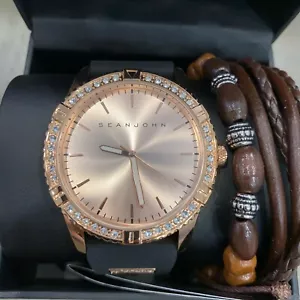 Orologio Analogico Sean John Da Uomo Nero Oro Rosa Sovvenuto Silicone Nuovo SJ50896001 - Foto 1 di 5
