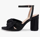 Athlefit Open Toe Chunky Heels Pleated Bow Ankle Strap Heeled Black 8.5 E9