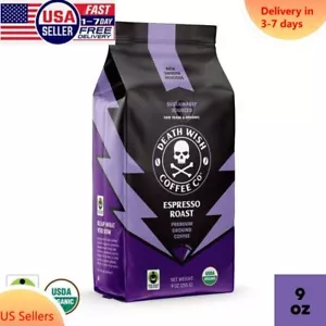 Death Wish Coffee Organic and Fair Trade Espresso Roast Ground Coffee 9oz - Picture 1 of 5