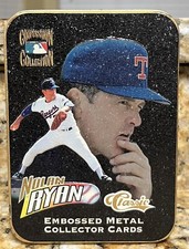 1995  Avon Nolan Ryan Embossed Metal Collector Cards In Decorative Tin Brand New