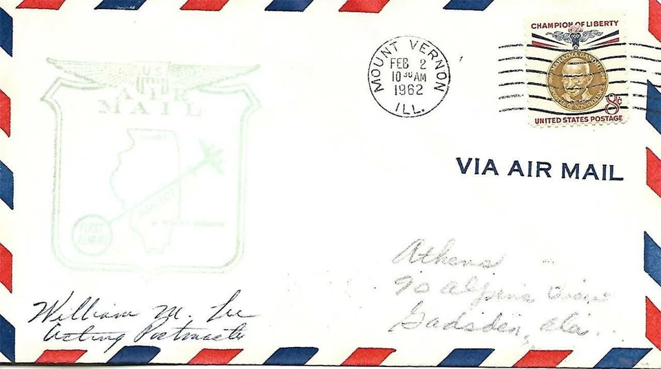 First Airmail Flight Mount Vernon IL - Saint Louis MO 2 Feb 1962 AAMC#107S95 - Image 1 of 1