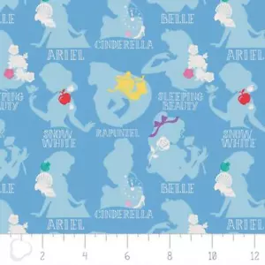 Disney Princess Collection - Cameo Blue Cotton Fabric Sold BTY - Picture 1 of 1