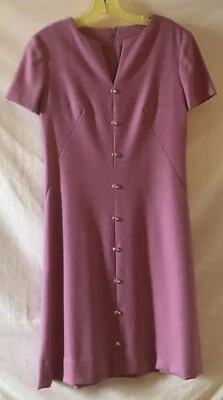 Vestido midi de lana manga corta rosa malva hecho a mano de colección para mujer M gemas brillantes cremallera Foto 1 de 4