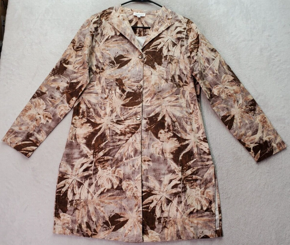 Chaqueta Coldwater Creek Mujer Mediana Marrón Floral Lino Manga Larga Botón Delantero Foto 1 de 4