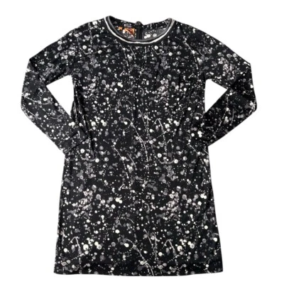 Vestido Tory Burch Meredith Pintura Estampado Salpicaduras 100% Seda Negro Blanco Gris Leer Foto 1 de 4