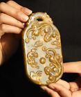 China old natural jade hand-carved statue dragon plate pendant 4.9 inch d4