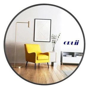 Round Mirror, Black Round Mirror 24 inch, Round Wall Mirror Metal Frame, Round - Picture 1 of 7