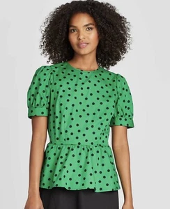 New Woman’s Who What Wear Green Fling Dot Blouse Top (Size XS) L. - Picture 1 of 8