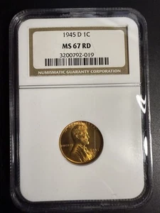 1945-D Lincoln Cent NGC graded MS67 RD - B50137 - Picture 1 of 2
