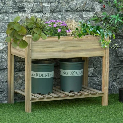 Raised Garden Bed Elevated Wooden Planter Box with Legs and Storage Shelf - Image 1 of 4