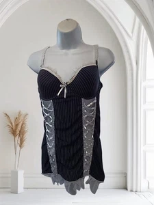 Never Naked Sz M Lingerie/Babydoll, Black/White, Pinstriped. NS-1 - Picture 1 of 8