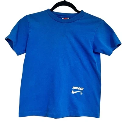Nike Vintage Single Stitch T-Shirt Blue Size 8 Swoosh Check Boys Youth Kids - Image 1 of 4