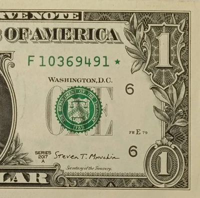 2017A $1 FILLED IN-SOLID STAR ERROR ,$1 Dollar Star Note $1 Bill "UNCIRCULATED" - Image 1 of 4