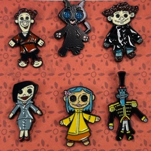 Coraline Enamel Pins Set Movie Characters Other Mother Cat Mr Bobinsky set of 6 - Picture 1 of 9