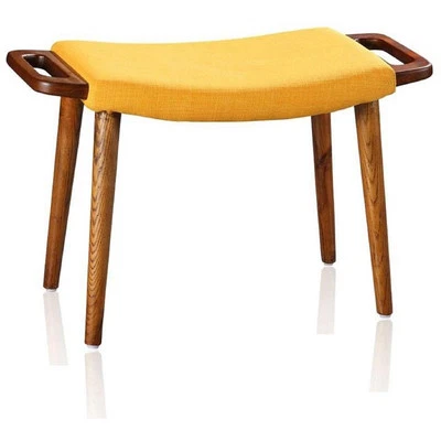 Manhattan Comfort Geta Linen Fabric/Wood Ottoman in Yellow/Antique Walnut - Image 1 of 4