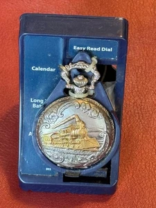 NOS Train Pocket Watch With Fob Chain Gold on Silver Quartz Calendar - Picture 1 of 6