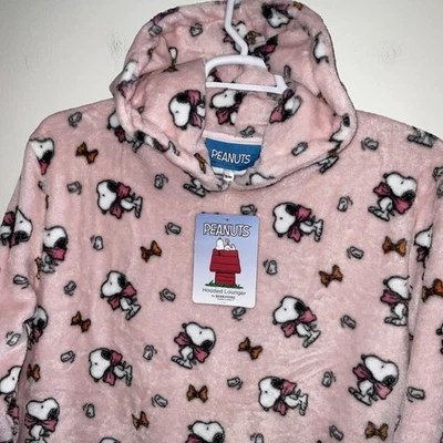 PEANUTS BERKSHIRE PLUSH PINK BOW SNOOPY PULLOVER HOODED LOUNGER WOMENS S/M NWT - Image 1 of 4