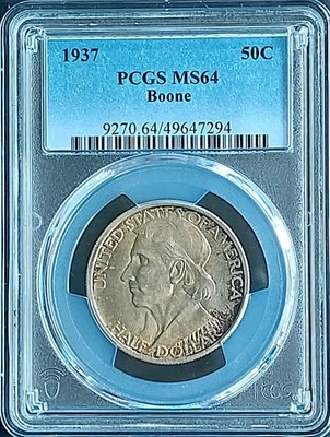 1937 50 Cents Boone , PCGS  MS 64 , nice silver coin         # 2039,#67-07 - Image 1 of 4