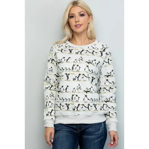 NWT L.A Soul Dancing Penguin Crewneck Pullover Sweatshirt Light Gray Women's L - Picture 1 of 14