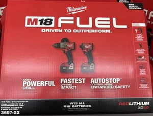 Milwaukee 3697-22 M18 FUEL Brushless Hammer Drill + Impact Driver Kit New GEN 4 - Picture 1 of 5