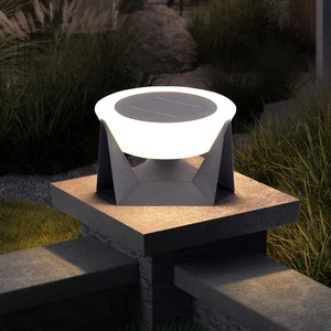 Solar Post Lights, 11" Round Pillar Light Outdoor Modern Column Gate Posts Ca... - Picture 1 of 7