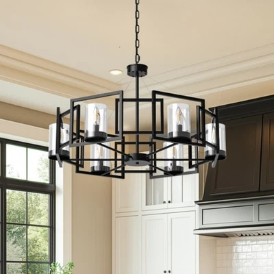 Glass Shade 6-Light Geometric Chandelier Industrial Ceiling Light Hallway Foyer - Image 1 of 4