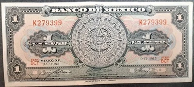 México 1965 1 Peso P59i, Serie BCT K279399. Foto 1 de 2