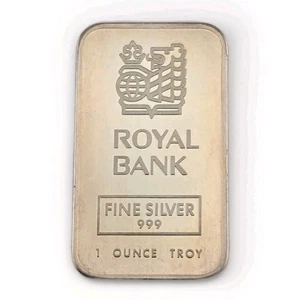 Royal Bank Johnson Matthey 1oz Silver Bar Rare JM Ingot Vintage Lion Globe Logo - Picture 1 of 3