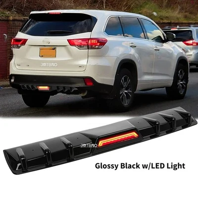 For Toyota Highlander Rear Bumper Diffuser Spoiler Lip w/LED Tail Light Gloss BK - Image 1 of 4
