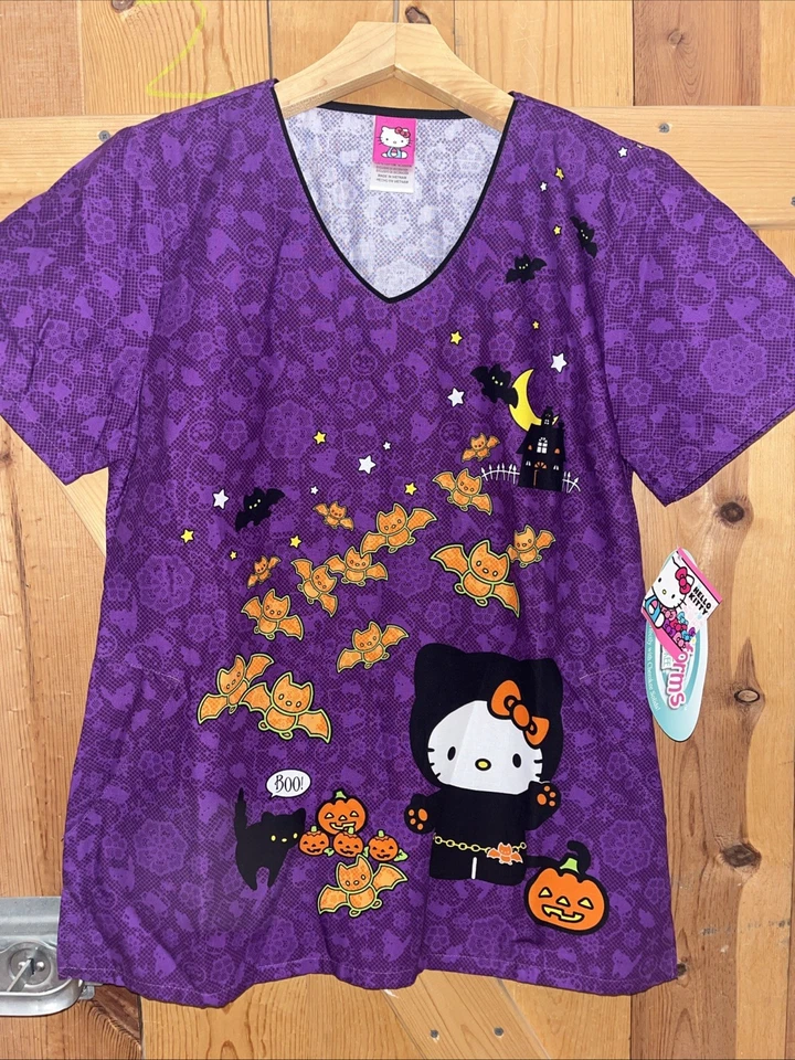 Hello Kitty Halloween Scrub Top Size Small Tooniforms Cherokee NWT - Image 1 of 4