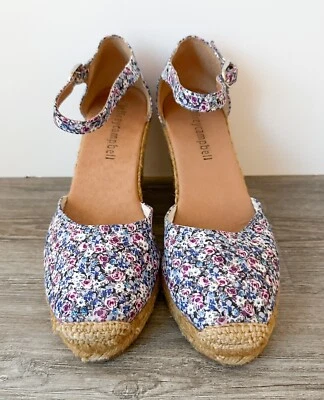 Jeffrey Campbell Adorra Blue Floral Wedge Espadrille Ankle Strap SZ 38 / 7.5 - Image 1 of 4