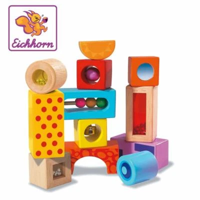 Eichhorn 100002240 Klangbausteine Holz-Bausteine mit Sounds bunt 12-teilig