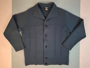 Vintage MC. GM. Maglione cardigan blu pura lana nuovo con colletto a costine maglia grossa - Foto 1 di 20