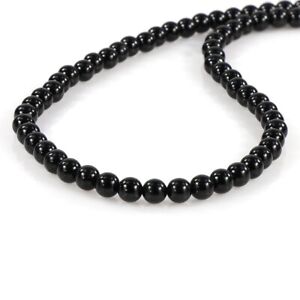 Natural Black Tourmaline Smooth Round Gemstone Beads 18" Handmade Necklace Gift